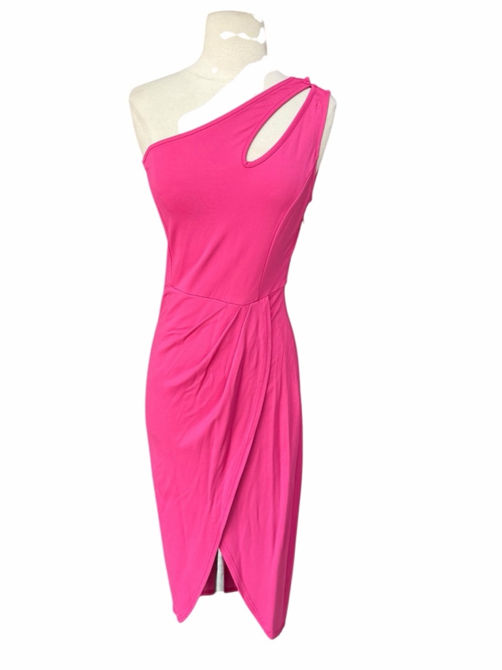 Zesica Bright Pink One-Shoulder‎ Cutout Asymmetrical Stretchy Dress
